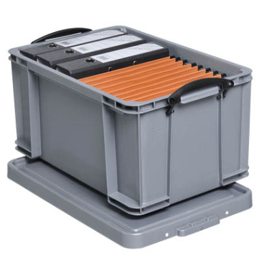 Aufbewahrungsbox 48S, 48 Liter mit Deckel, für A4 Hängemappen, außen 610x402x315mm, Kunststoff silber