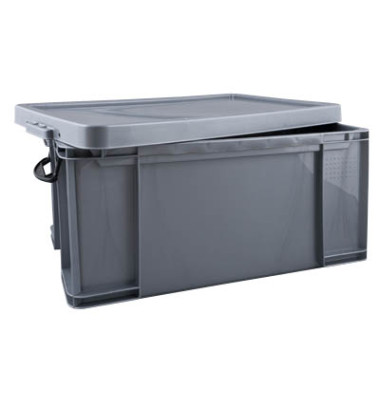 Aufbewahrungsbox 64SCB, 64 Liter mit Deckel, für A4 Ordner, außen 710x440x310mm, Kunststoff silber