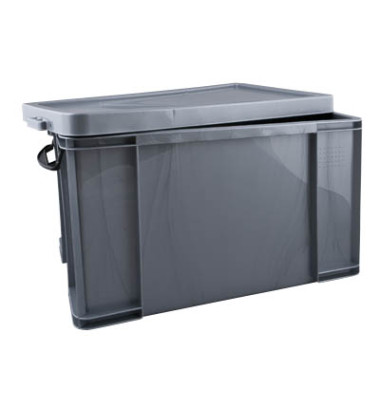 Aufbewahrungsbox 84SCB, 84 Liter mit Deckel, für A4 Ordner, außen 710x440x380mm, Kunststoff silber