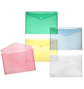 Dokumententasche 40101-94, A4 quer, transparent blau/gr&uuml;n/rot/gelb und farblos, Polypropylen (PP), Klettverschluss