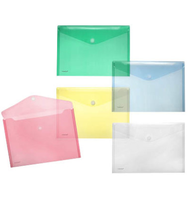 Dokumententasche 40101-94, A4 quer, transparent blau/gr&uuml;n/rot/gelb und farblos, Polypropylen (PP), Klettverschluss