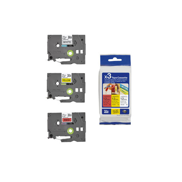 4977766697989 - P-touch Schriftband TZe-31M3 3x 12mm x 8m schwarz weiß schwarz rot schwarz gelb laminiert selbstklebend 4977766697989 3 Stück