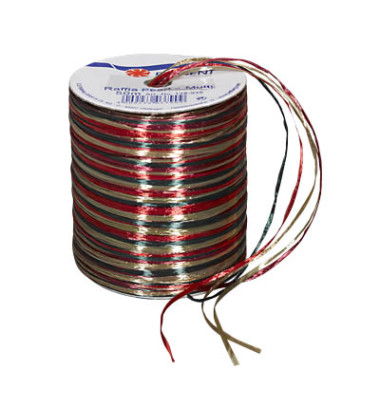 Geschenkband Raffia 138-935 3mm x 50m glänzend rot/braun/grün