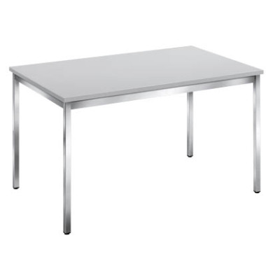 Schreibtisch, 74cm (H), 120x80cm (BxT), rechteckig, grau / chrom