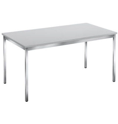 Schreibtisch, 74cm (H), 140x80cm (BxT), rechteckig, grau / chrom