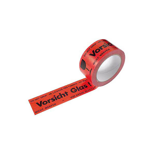 4255704302677 - Signalpackband 100338 Vorsicht Glas 50mm x 66m PVC leise abrollbar rot schwarz 4255704302677 66 Meter