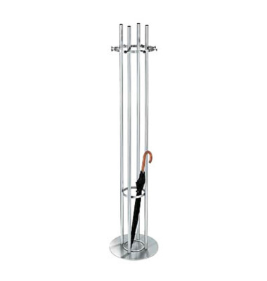 Garderobenständer Aristo 6045, mit 12 Haken, mit Schirmständer, mit Hutablage, Edelstahl, silber