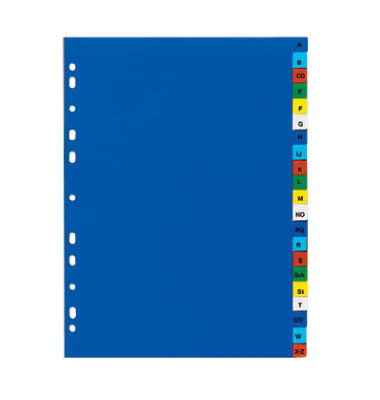 Kunststoffregister 100204736, A bis Z, A4, 120µm, farbige Taben, 21-teilig