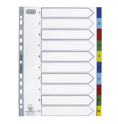 Kunststoffregister 400013907, 1 bis 10, A4, 120µm, farbige Taben, 10-teilig