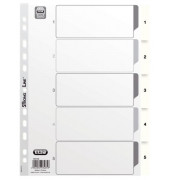 Kunststoffregister 400013946, 1 bis 5, A4, 150µm, weiße Taben, 5-teilig