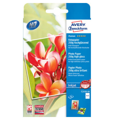 Fotopapier Premium C2550-50, 10x15cm, für Inkjet, 250g weiß hochglänzend einseitig bedruckbar