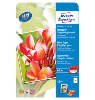 Fotopapier Premium 2556-20, A4, für Inkjet, 250g weiß hochglänzend einseitig bedruckbar