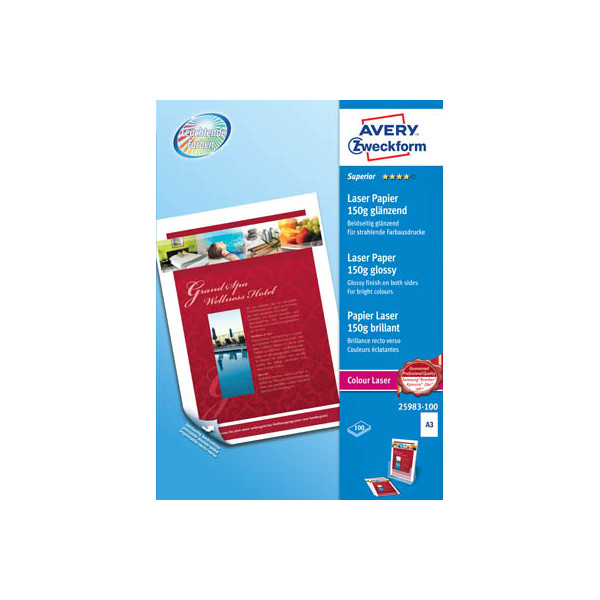 4004182410318 - Fotopapier Superior 25983-100 A3 für Laser 150g weiß glänzend beidseitig bedruckbar 4004182410318 AVERY Zweckform