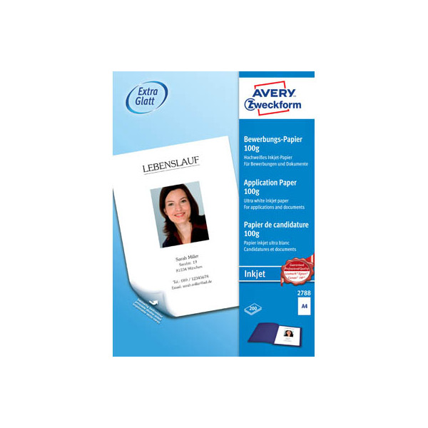 4004182027882 - Inkjetpapier Bewerbungs-Papier 2788 A4 100g weiß seidenmatt beidseitig bedruckbar 4004182027882 AVERY Zweckform