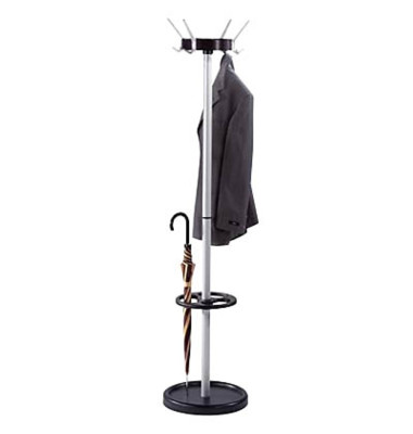 Garderobenständer Public Classic 6274, mit 12 Haken, mit Schirmständer, mit Hutablage, Metall, silber, schwarz