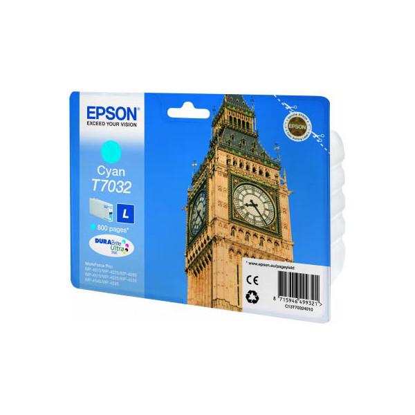 Epson Druckerpatrone T7032L C13T70324010 (T7032), cyan, ca. 800 Seiten 8715946499321 Epson 20 Stück