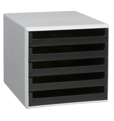 Schubladenbox 30050901 lichtgrau/schwarz 5 Schubladen offen