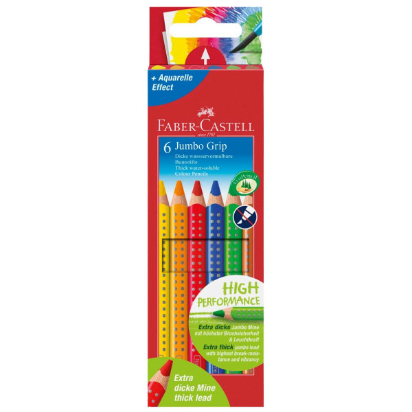 Faber-Castell Buntstifte-Set Jumbo GRIP, 110906, farbig sortiert, dreikant, Packung 4005401109068 Faber-Castell 6 Stück