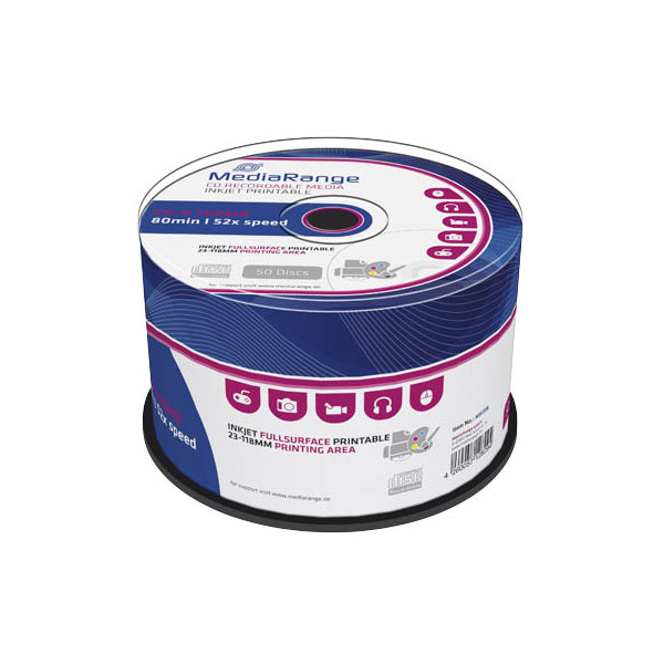 4260057128294 - CD-R MR208 Kapazität 700 MB 80 Minuten Laufzeit 52-fache Schreibgeschwindigkeit vollflächig bedruckbar 50er-Spindel in umweltfreundlichem ECO Pack50