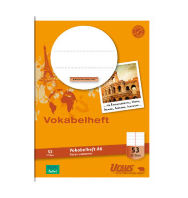 Vokabelheft 040632053, Lineatur 53 / Lineatur 53, A6, 80g, braun, 32 Blatt / 64 Seiten