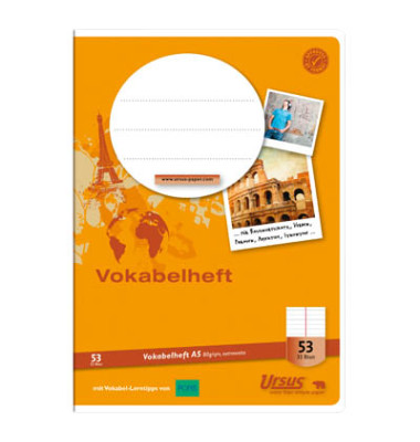 Vokabelheft 040532053 Style, Lineatur 53 / liniert mit Mittelstrich / 2 Spalten, A5, 80g, braun, 32 Blatt / 64 Seiten