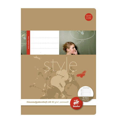 Hausaufgabenheft 040548003 Style, Lineatur SL / Lineatur SL, A5, 80g, braun, 48 Blatt / 96 Seiten