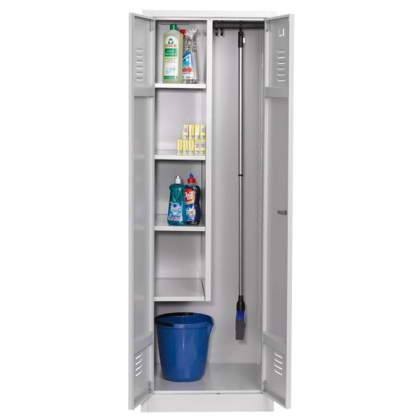 4260090175804 - Putzmittelschrank B 600 mm 4 Böden verkürzte Mitteltrennwand abschließbar lichtgrau RAL 7035 lichtgrau RAL 7035
