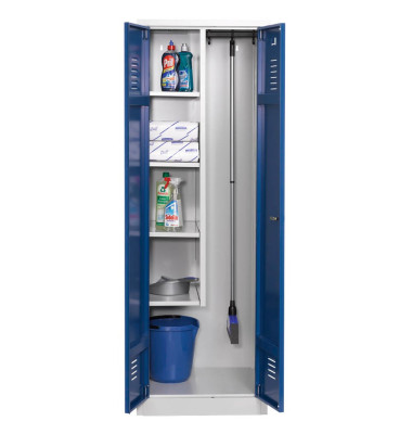 Putzmittelschrank 104432, abschlie&szlig;bar, lichtgrau/enzianblau, 60x180x50cm (BxHxT)