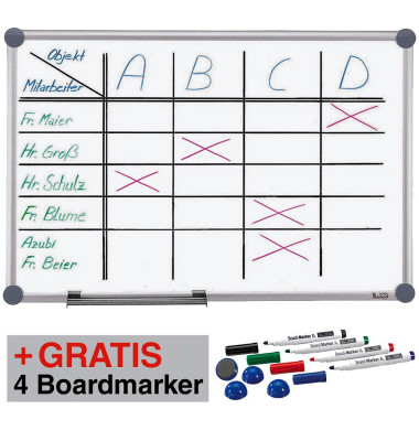 Whiteboard 2000 MAULpro 60 x 45cm kunststoffbeschichtet Aluminiumrahmen inkl. Marker + Magnete