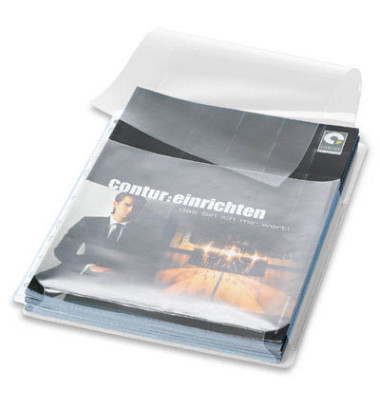 Prospekthüllen 9218-01055 mit Falte, A4 klar glatt, oben offen mit Klappe, 0,18mm
