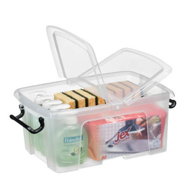Aufbewahrungsbox Ablagebox HW671 2006710110, 12 Liter mit Deckel, für A4, außen 400x295x183mm, Kunststoff transparent