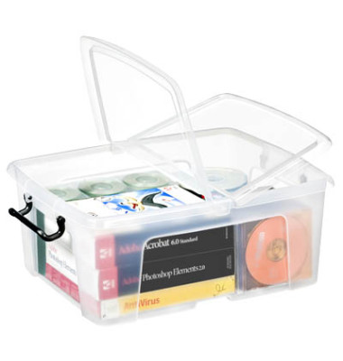 Aufbewahrungsbox Ablagebox HW673 2006730110, 24 Liter mit Deckel, für A4, außen 500x395x175mm, Kunststoff transparent