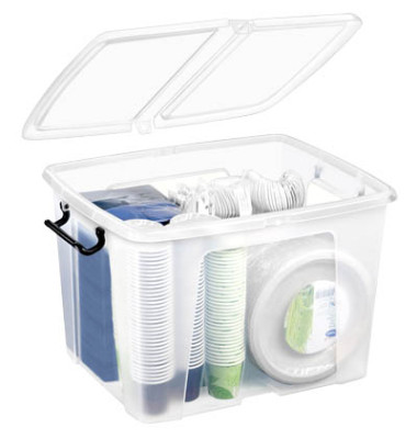 Aufbewahrungsbox Ablagebox HW674 2006740110, 40 Liter, mit Deckel, au&szlig;en 500x395x329mm, Kunststoff transparent