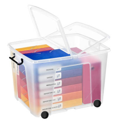 Aufbewahrungsbox Ablagebox HW676 2006760110, 75 Liter, mit Deckel, au&szlig;en 60x48,5x41,5cm, Kunststoff transparent