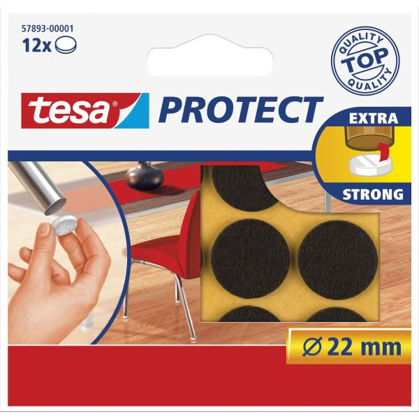 Tesa Protect Filzgleiter 57893, rund, Durchmesser: 22mm, braun 4042448885029 Tesa 12 Stück