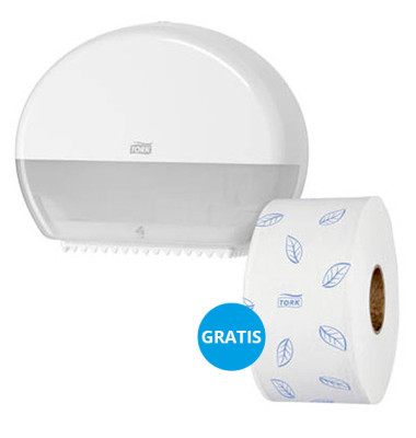 Tork Starterpack 955000 Toilettenpapierspender Mini-Jumbo weiß + Mini-Jumbo Rolle