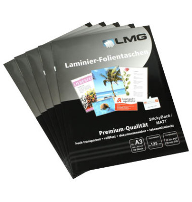 Laminierfolien LMGA3-125SM-25, A3, 303x426mm, 125mic x2, matt, selbstklebend