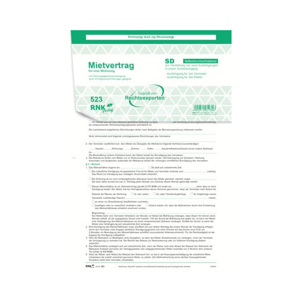 25 Stück RNK 523/25 Mietvertrag Universal A4 selbstdurchschreibend 3x 2 Seiten 4002871052306 RNK
