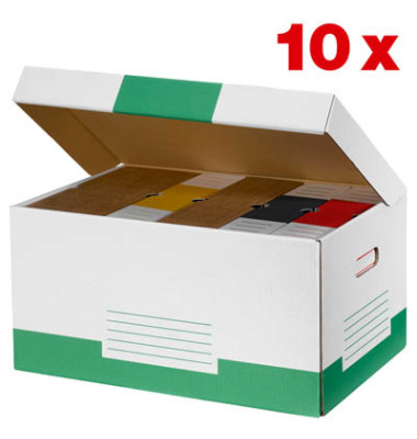 Archivcontainer 10 Stück weiß/grün für 6 Archivboxen mit 8cm Rücken 47 l
