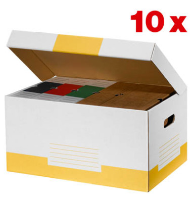 Archivcontainer weiß/gelb für 6 Archivboxen mit 8cm Rücken