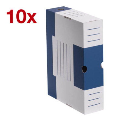 Archivboxen 10 Stück weiß/blau 6,0 l