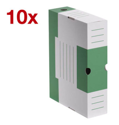 Archivbox 278436, A4, weiß/grün, innen 32,5x24,5x7,7cm, stabile Wellpappe