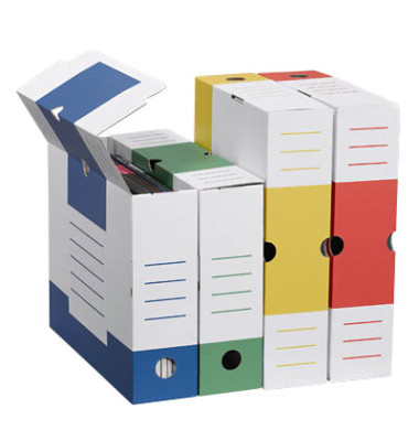 Archivbox 278439, A4, 4-farbig sortiert, innen 32,5x24,5x7,7cm, stabile Wellpappe
