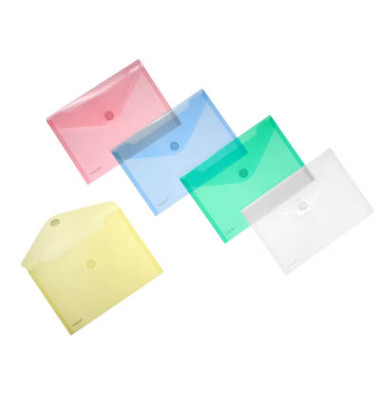 Dokumententasche 40102-94, A5 quer, transparent blau/gr&uuml;n/rot/gelb und farblos, Polypropylen (PP), Klettverschluss