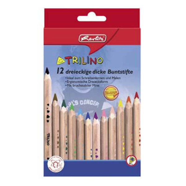 Herlitz Buntstifte-Set Trilino, 10412062, 12-farbig sortiert, dreikant, Packung 4008110194196 Herlitz 12 Stück