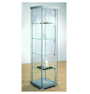 Quadrat vitrine expoline Glas silber 4 Fachböden