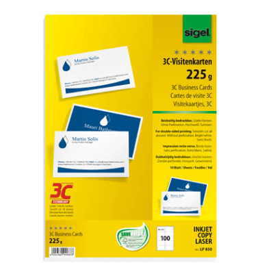 LP850 3C- Visitenkarten weiß 85 x 55 mm 225 g beidseitig bedruckbar