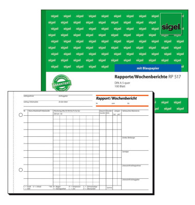 Formularbuch Rapport/Wochenbericht Nr. RP517 A5 quer 1-fach