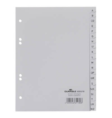 Kunststoffregister 6550 10, A bis Z, A5, 120µm, graue Taben, 20-teilig