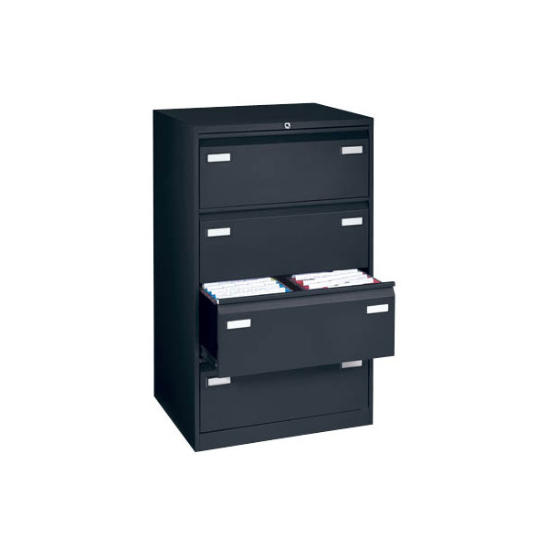 Bisley LIGHT Hängeregistraturschrank, doppelbahnig, DIN A4, 4 HR-Schubladen, Metall, 633 Schwarz, 62.2 x 80 x 132.1 cm